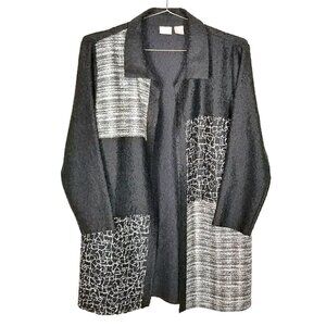 Chico's Black & White Long Open-Front Duster Jacket, Light Weight, Ladies Medium